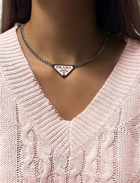 prada necklace pink|pink prada triangle necklace.